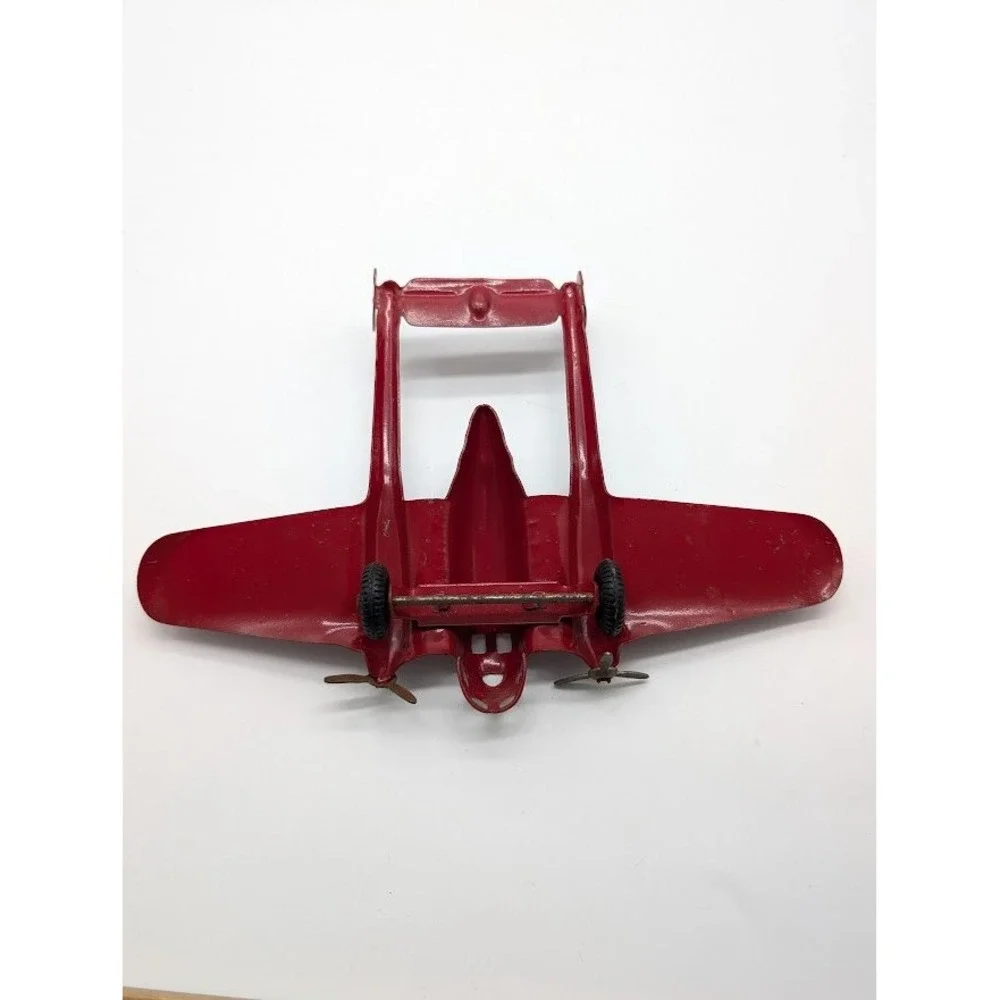 Vintage 30s Wyandotte Crusader P-38 Fighter Plane Pressed Steel Toy Military Red